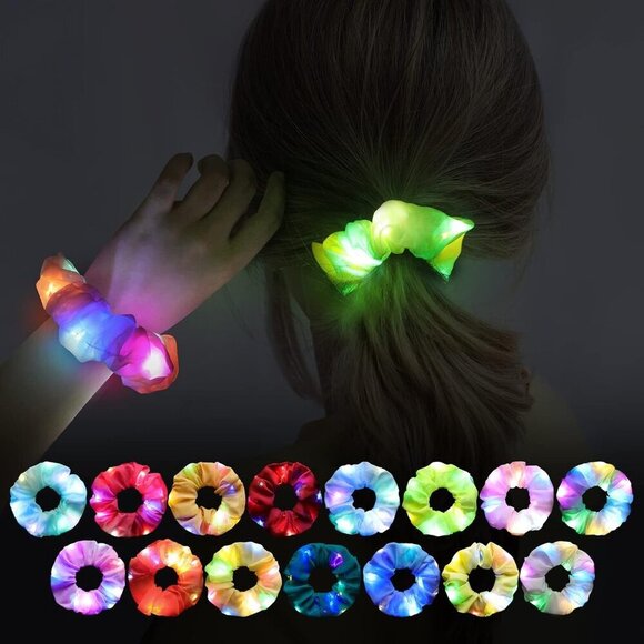 LED Hair Scrunchies 15PCS Multi Color Light Up Hair Ties for Girls Women